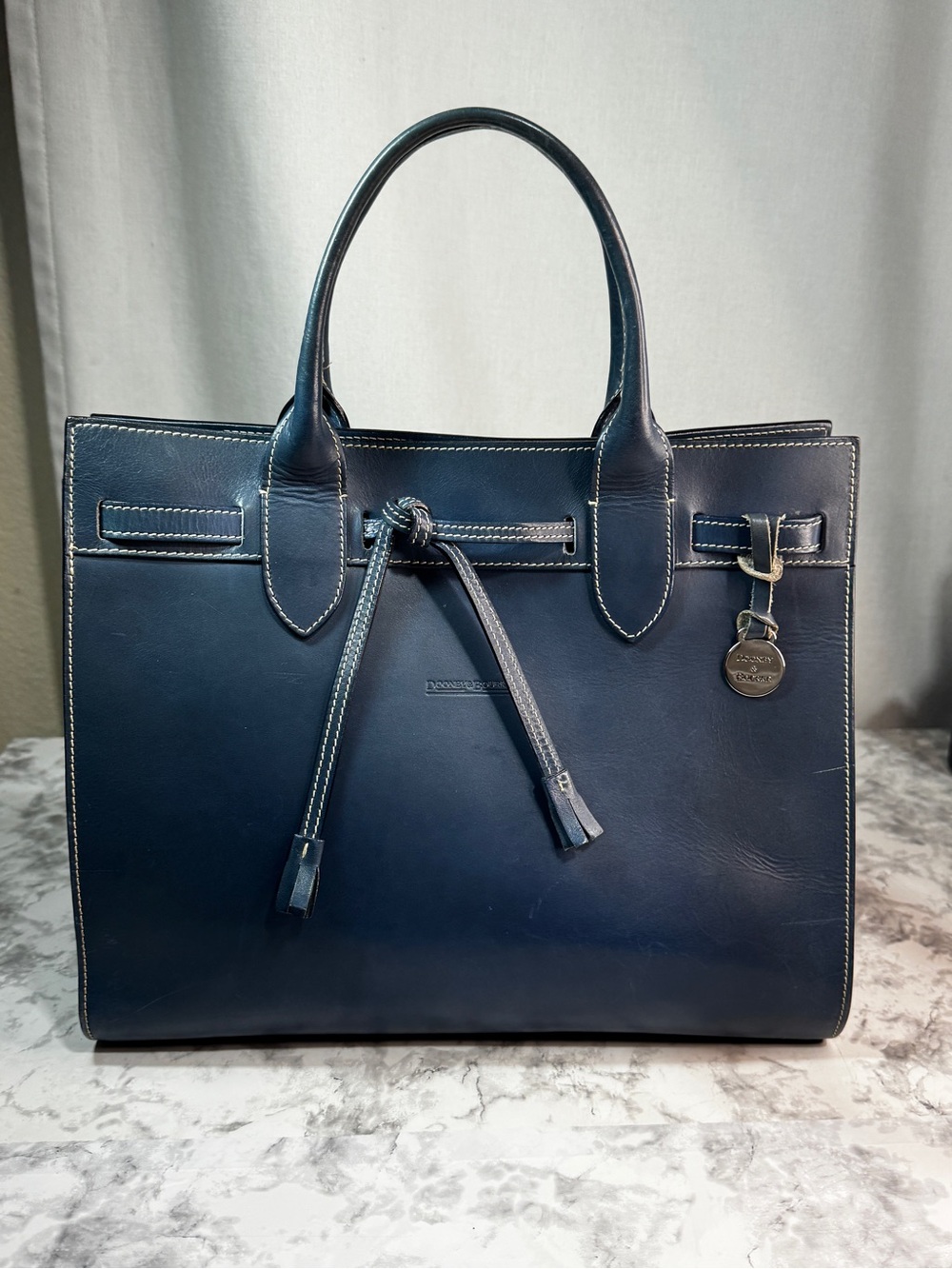 Vintage Dooney & Bourke Alto Large Tassel Satchel Bag Blue Leather Magnetic